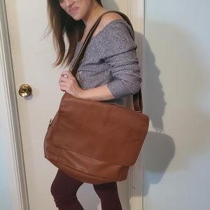 Brown leather MICHE laptop bag.